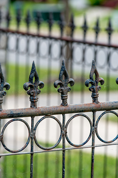 Close up of iron fence at New Amherst Homes