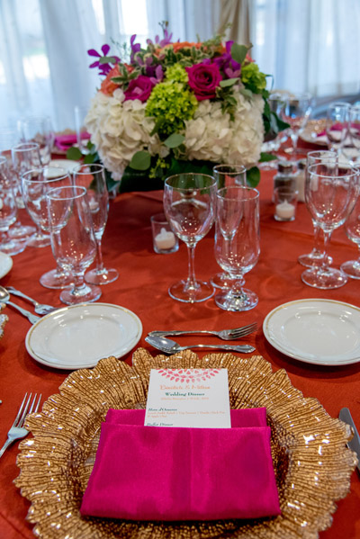 Alderlea closeup of vibrant table setting gold and pink