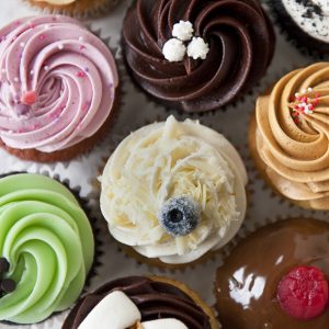 Multiple Flavours of Cupcakes from above