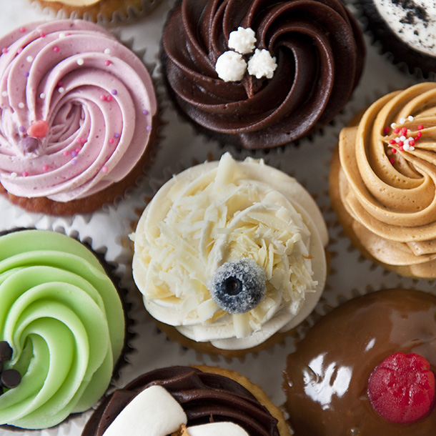 Multiple Flavours of Cupcakes from above